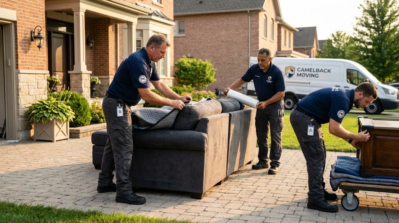 Large estate moving crew wrapping furniture in Wayne, NE